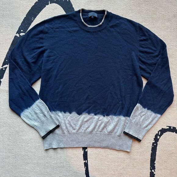 Lanvin Navy Grey Dip Dye Gradient 100% Merino Wool Sweater Sz L Italy Made‎ - Picture 1 of 5